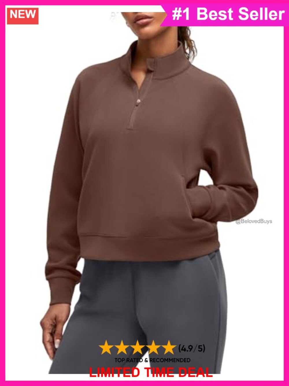 Smoofit Modal Soft Half-Zip Pullover Mock Neck Sweatshirt with Pockets